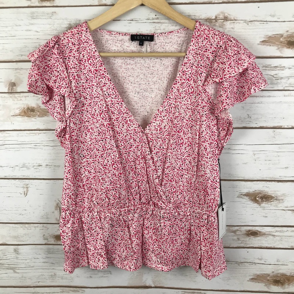 1.State Floral Ditsy Cross Front Peplum Blouse - Picture 3 of 8